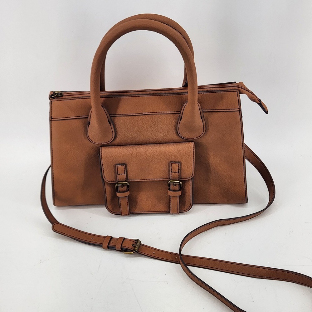 a.n.a A New Approach Cognac Brown Faux Leather Satchel Crossbody‎ Handbag